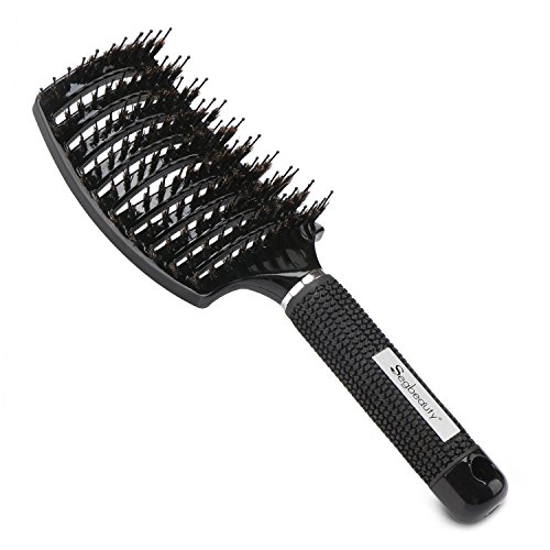 Boar Bristle Hair Brush, Curved Paddle Brush, Nylon Detangling Vented Brush for Fast Blow Drying, Frizz Control Brush Detangling Comb for Healthy Sexy Hair, Hair Care Scalp Massager for Hair Growth (Gk The Best Keratin Treatment Review)