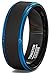 Mens Wedding Band Two Tone Brushed Black Tungsten Ring 8mm Blue Step Edge Comfort Fit
