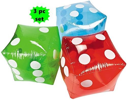 SET of 3 ~ Giant inflatable dice - 16" RED BLUE and GREEN