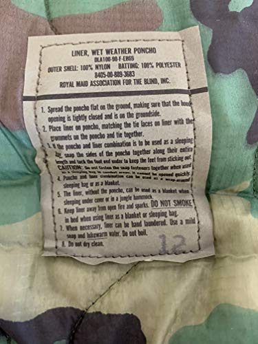 Ozark Outdoorz, LLC United States Made - Genuine US Military Poncho Liners - Woodland Camo (Single - Royal Maid Association for The Blind - Single WC Poncho Liner)