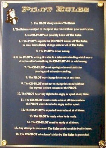 Whimsical Airplane Pilot List of Rules Porcelain Sign