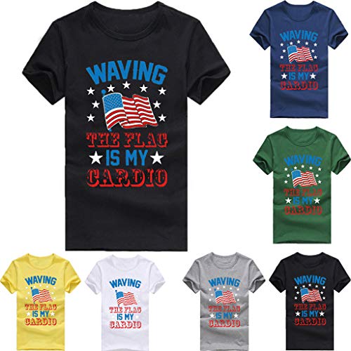 Respctful ♫♫Women Spring Tops Casual Short Sleeve Round Neck American Stripe T-Shirt Casual USA Flag Cotton Blouse Yellow - Thumbnail 2