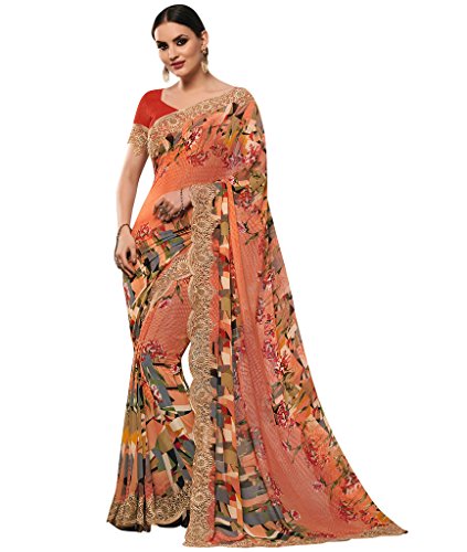 Maahir Fashions Women's Bollywood Pakistani Georgette Printed Fancy Saree