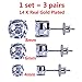 3 Pairs Set 4-8 mm 14K Gold Plated HIP HOP Jewelry Iced Out Round Stud Earrings With Screw Back Paved With Fake Diamond