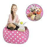 Kids Stuffed Animal Storage Bean Bag Chair-100% cotton canvas storage bag Perfect Storage Solution for Toys, Clothes,Covers or Blankets(30’ ,Pink/white Polka Dots)