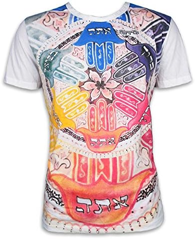 MIRROR by SURE Vintage Men´s T-Shirt Hamsa Fatimas Hand Goa Lotus Flower Psy Yoga Size M L XL (L, White - Vintage! See pic!)