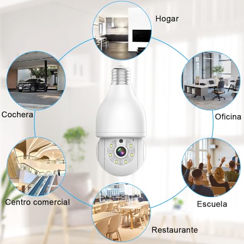 E T EASYTAO | 2PCS Q17 Foco con Camara de Seguridad WiFi, 2MP Camara de Foco 360°, iCSee Tris Home App, Base E27, Visión Nocturna, Audio Bidireccional, Detección de Movimiento, Compatible con Alexa