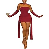 Sexy Strapless Tube Top Mesh Mini Dress for Women Bodycon Ruched Ribbons Birthday Date Night Dresses