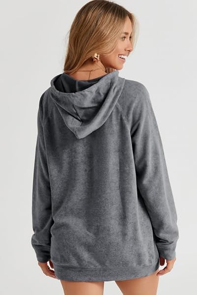 SHEWIN WOMENS FALL FASHION 2023 CASUAL LONG SLEEVE SOLID HOODIES LOOSE PULLOVER SWEATSHIRTS LIGHTWEIGHT OVERSIZED SWEATSHIRT FOR WOMEN,US 12-14(L),GREY