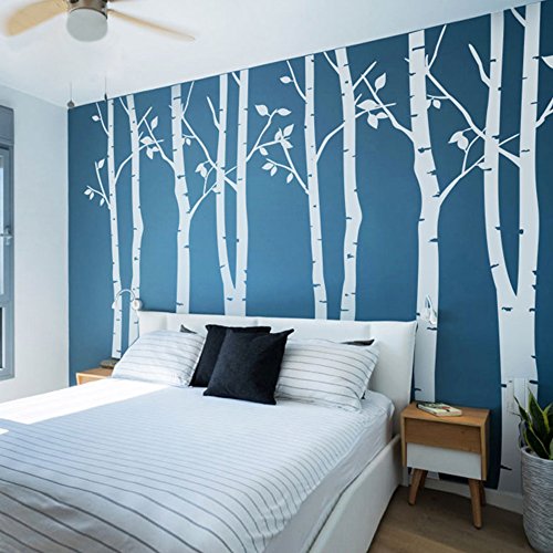 N.SunForest 7.8ft White Birch Tree Vinyl Wall Decals Nursery Forest Family Tree Wall Stickers Art Decor Murals - Set of 8