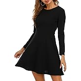 Jusfitsu Womens Long Sleeve Dress Casual Simple Dresses A-Line Knee Length Skirt Slim Fit Skater Dress