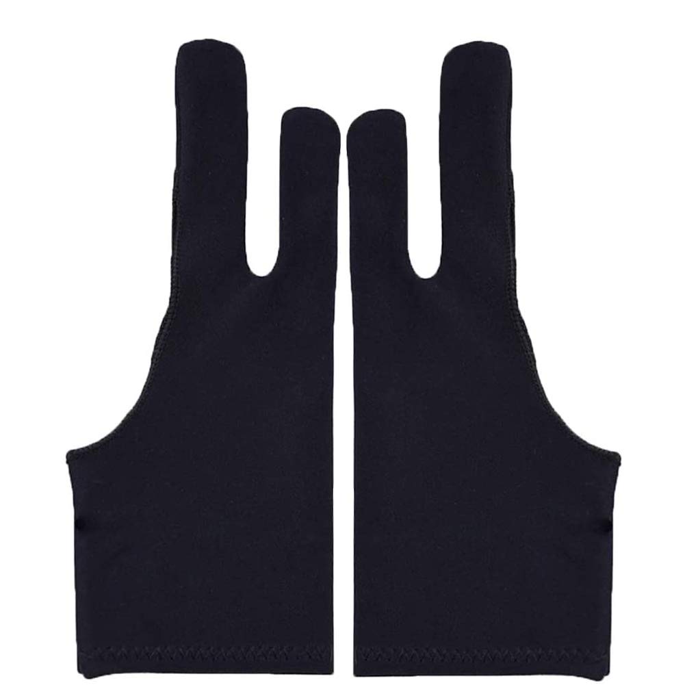 Desenda 2pcs Free Size Black Tablet Drawing Anti-fouling Glove Artist Two Finger Glove for Graphic Tablet, Art Creation and iPad Pro Pencil, for Right Hand or Left Hand