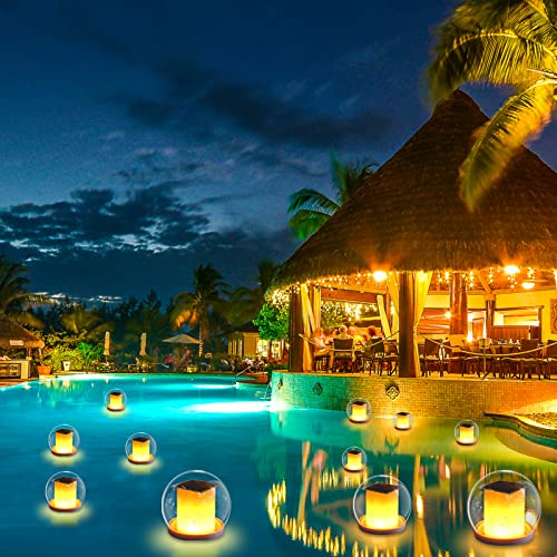 ROMELUCE Floating Pool Lights,Solar Flame Lights Flickering Pool Accessories IP68 Waterproof Pool Lights,7 inch Remote Controllable 3 Light Modes Outdoor Decoration Lamp for Pool (2PCS)