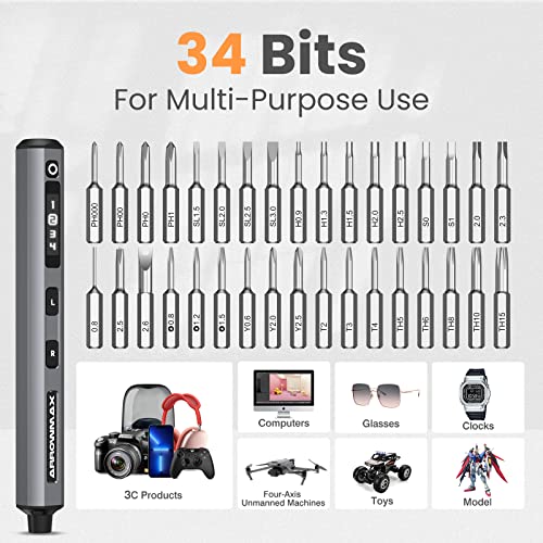 Electric Screwdriver- AM ARROWMAX Cordless Precision Screwdriver Set with 34 Magnetic Precision Bits,4 Gears Torque,Rechargeable Portable Repair Tool Kit for Electronics Laptop Glasses Watch (SES)