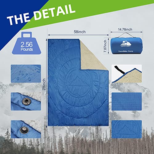 Kawagebo Kamp Sherpa Fleece Camping Blanket, Combined 2 IN 1 Ultra Soft