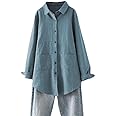 Minibee Women's Linen Shirts Button Down Long Tunic Tops Plus Size Blouse With Pockets