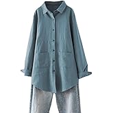 Minibee Women's Linen Shirts Button Down Long Tunic Tops Plus Size Blouse with Pockets