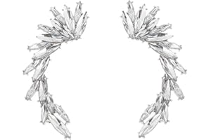 ABJFJE Crystal Leaf Climbers Crawler Jewelry Jacket Earrings Sparkly Zircon Pave Metal Ear Cuff Wrap Clip Stud Earring Climber Top Ear Clip for Women