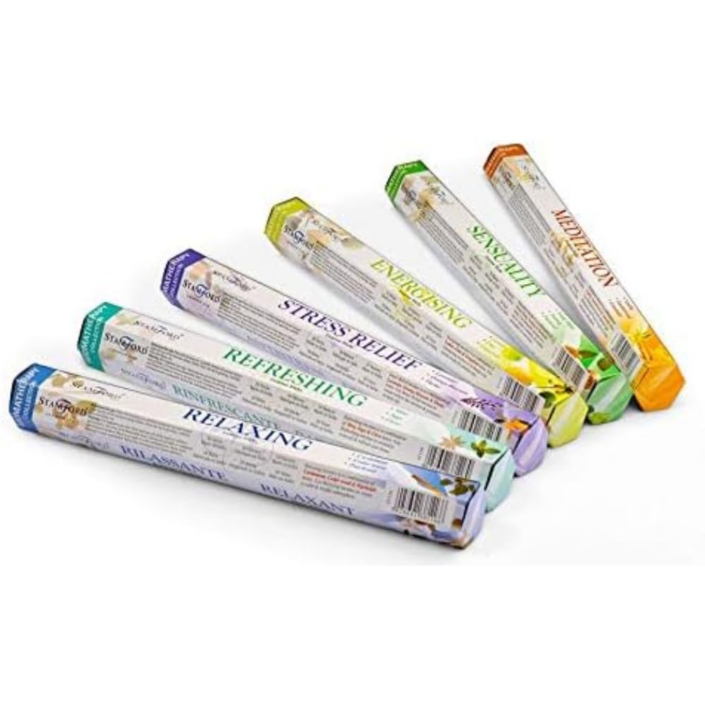 STAMFORD INC. 37322 Premium Aromatherapy Hex Range Incense Sticks - Relaxing, Stress Relief, Meditation, Refreshing, Sensuality & Energising Incense gift pack.