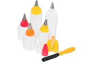 Kichvoe 6Pcs Transparent Plastic Squeeze Bottles Icing Decorating Tools Set for Cake Cookie and Cupcake Baking Supplies