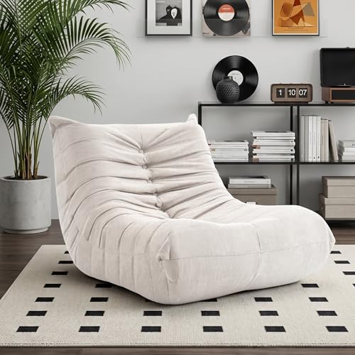 XH.Easy Go Bean Bag Chair for Adults, Togo Lounge Chair with Memory Foam Filling, Giant Bean Bag Sofa, Boneless Floor Chair for Living Room, Bedroom & Gaming Room, Ivory