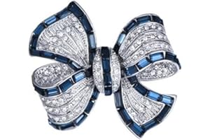 songbowen Rhinestone Bow Collar Brooch Crystal bow Brooch Pin Vintage Blue Sparkling lapel pin Crystal Collar Pin Ribbon Bow brooch Badge Clothing Accessory Women's Jewelry Gift