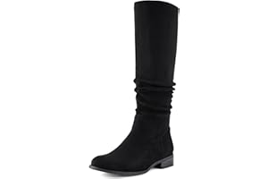 Shoe'N Tale Women's Knee High Boots Flat Low Heel Slouch Pointed Toe Winter Shoes with Side Zipper