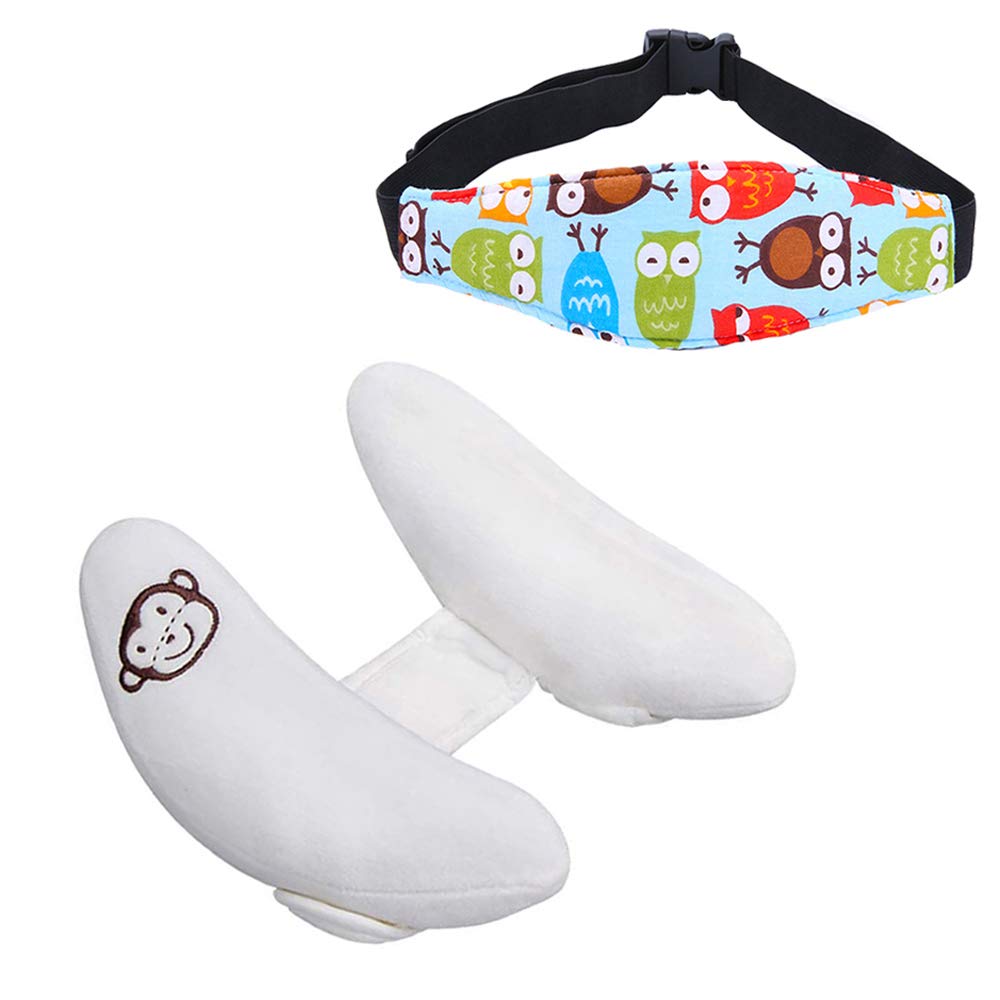 Toddler Adjustable Neck Support Pillow & Safety Head Support Band for Car Seat, Baby Child Infant Head Neck Protection, Blue Owl