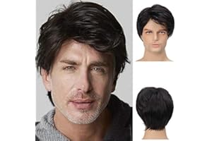 WIWIGE Mens Black Wig Short Layered Synthetic Hair Wigs Heat Resistant Cosplay Halloween Party for Male