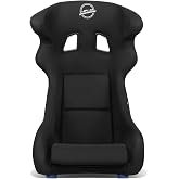 NRG Innovations NRG-FRP-600WT Arrow Embroidery Fixed Back Bucket Racing Seat With Side Mount Brackets,White Fiberglass Shell/Black Fabric Seat Cover, 34.5" H X 24" W X 21"D