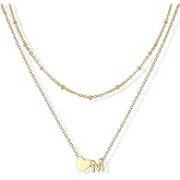U7 Layered Heart Initial Necklace for Women,Tiny Silver/14K Gold Plated Heart Initial A-Z Letter Pendant Necklaces,Adjustable 16"- 18" Valentines Birthday Personalized Jewelry Gifts
