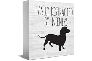 5x5 Inch Funny Wood Box Sign - Easily Distracted By Wieners, Home Office Shelf Table Decor
