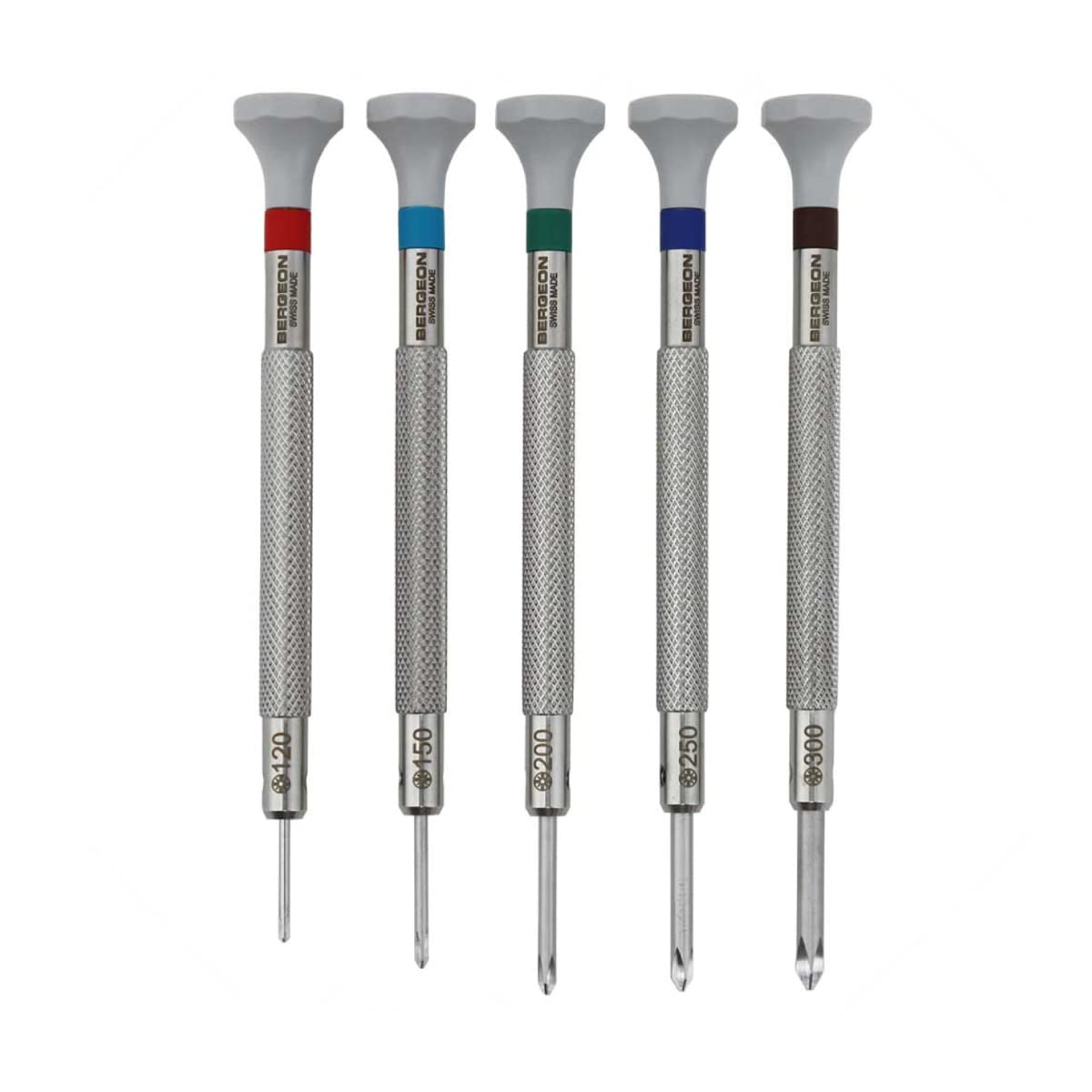 BERGEON 5 Pieces Phillips Screwdriver Set - Stainless Steel - Ergonomic - Swiss Made