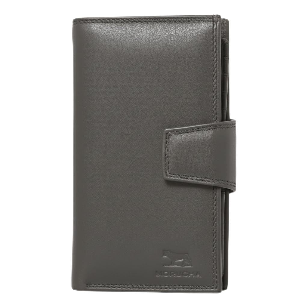 MORUCHA Genuine Leather Clutch Wallet for Women - High Capacity RFID Blocking Long Bifold Purse with 11 Card Slots, Photo ID Holder & Gift Box M-95 (Grey)
