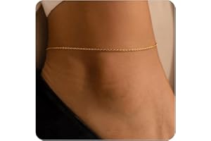 Jewigo Ankle Bracelets for Women 18K Gold Plated Dainty Satellite Cross Beads Tiny Beaded Lip Link Chain Anklets Simple Summe