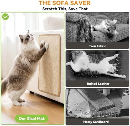 Pacote de 2 tapetes de arranhador de sisal para gatos, tapete natural de arranhão para gatos 50x30cm, tapete para arranhar gatos, acessórios para iniciantes e animais de estimação, cor creme