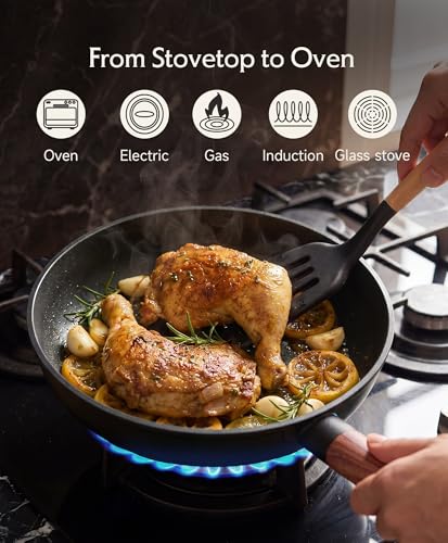JEETEE 50-Piece Titanium Pots and Pan Set Non Stick, Cookware Set with 6pc Bakeware, Ultimate Pots and Pans Set for Cooking with Lid, Induction & Oven & Dishwasher Safe, PFAS Free, Black