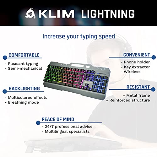 KLIM Lightning Wireless Keyboard US New 2022 + Metal Frame and Durable