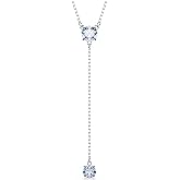 Swarovski Attract Crystal Y Necklace, Round Cut, Blue & Pink Stones, Rhodium Finish, Part of the Attract Collection