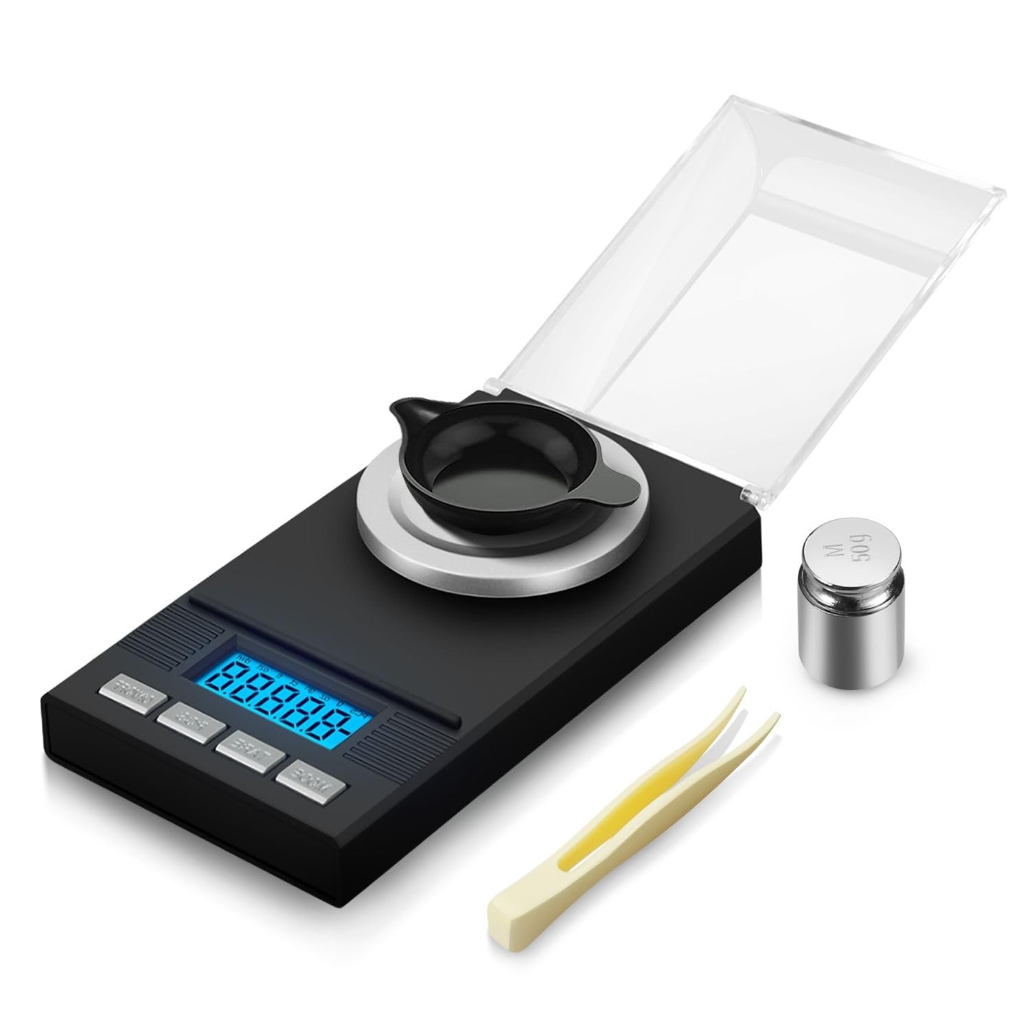 Flexzion Digital Milligram Scale - 50g/0.001g High Precision Micro Scale for Jewelry, Powder, Reloading, Medicine Weighing, Includes 50g Calibration Weight