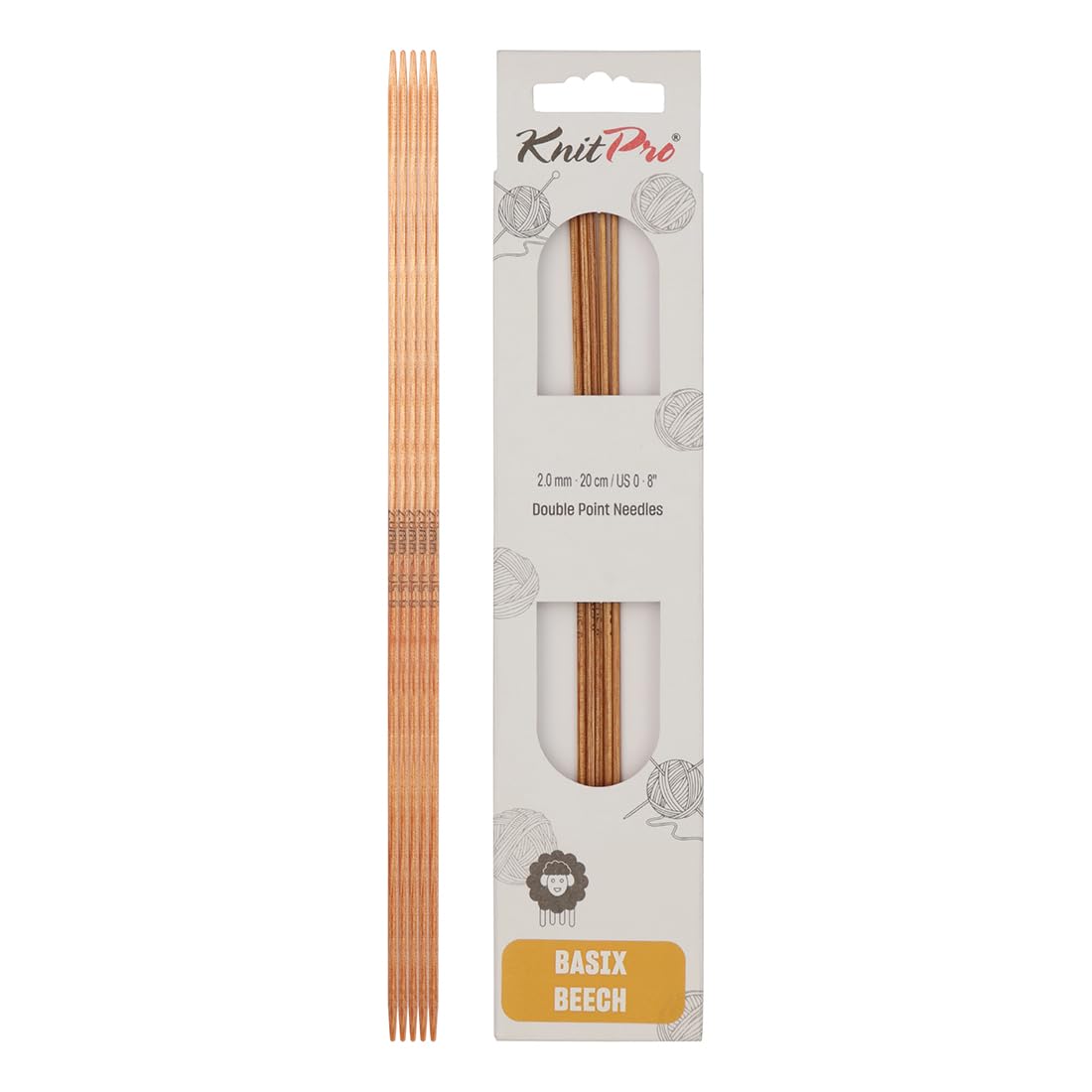 KnitPro Basix Beech Double Pointed Needles 8" (20cm) | 2.00mm