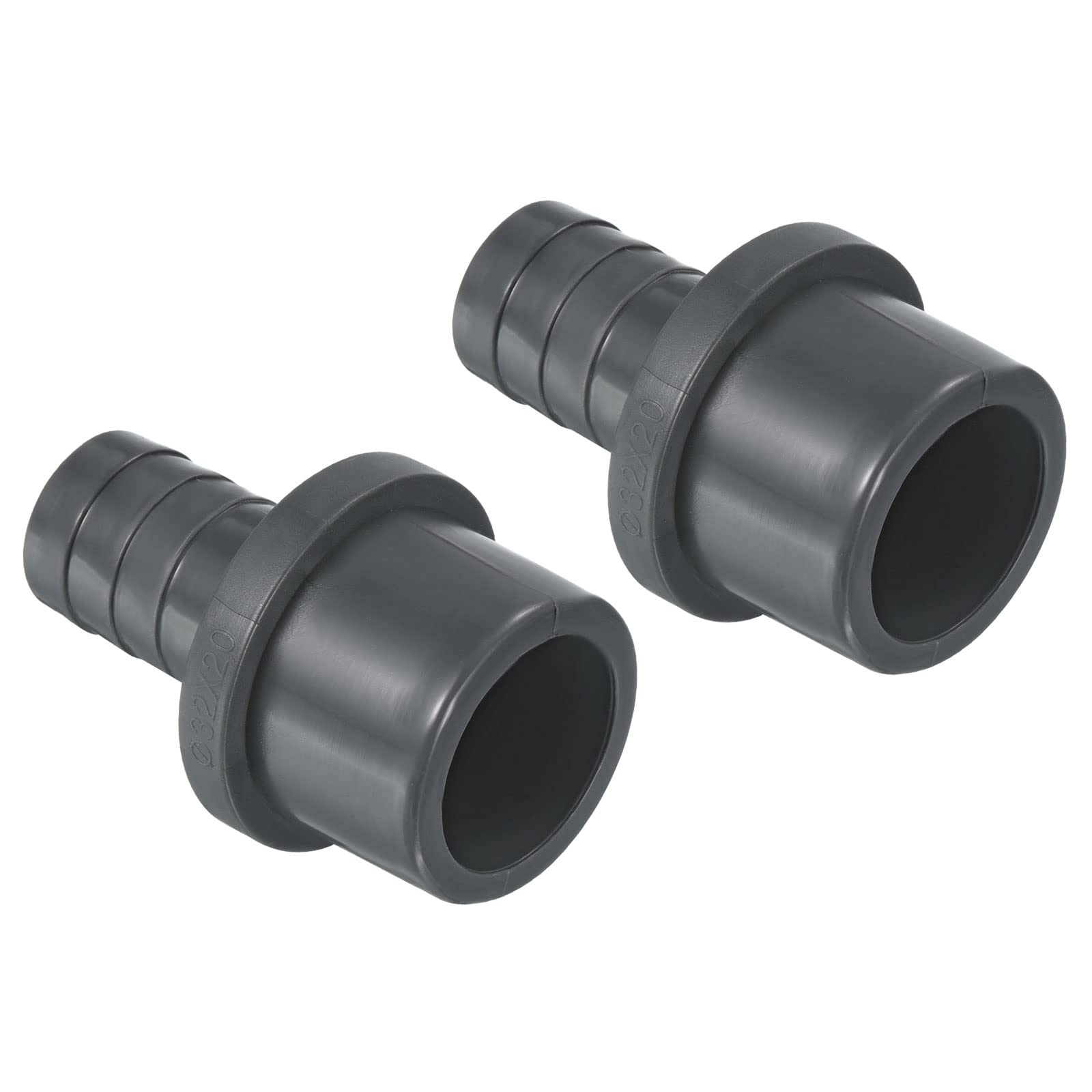 PATIKIL UPVC Reducer Pipe Fitting 32mm OD 20mm Barbed, 2 Pack Straight Coupling Adapter Connector, Grey