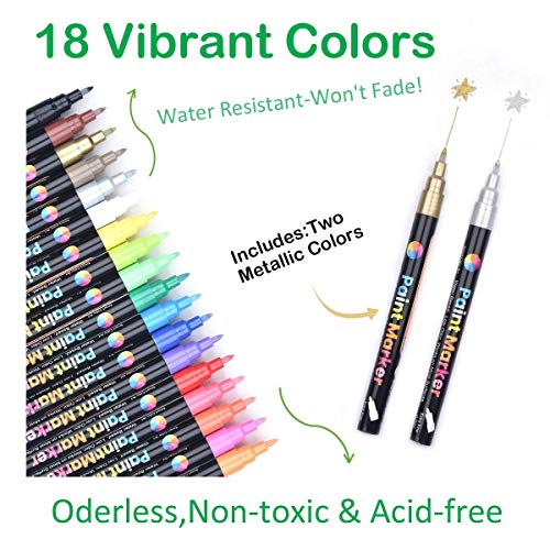 Acrylic Paint Markers,18 Colors Extra Fine Point Acrylic Paint Pens Set by Smart Color Art