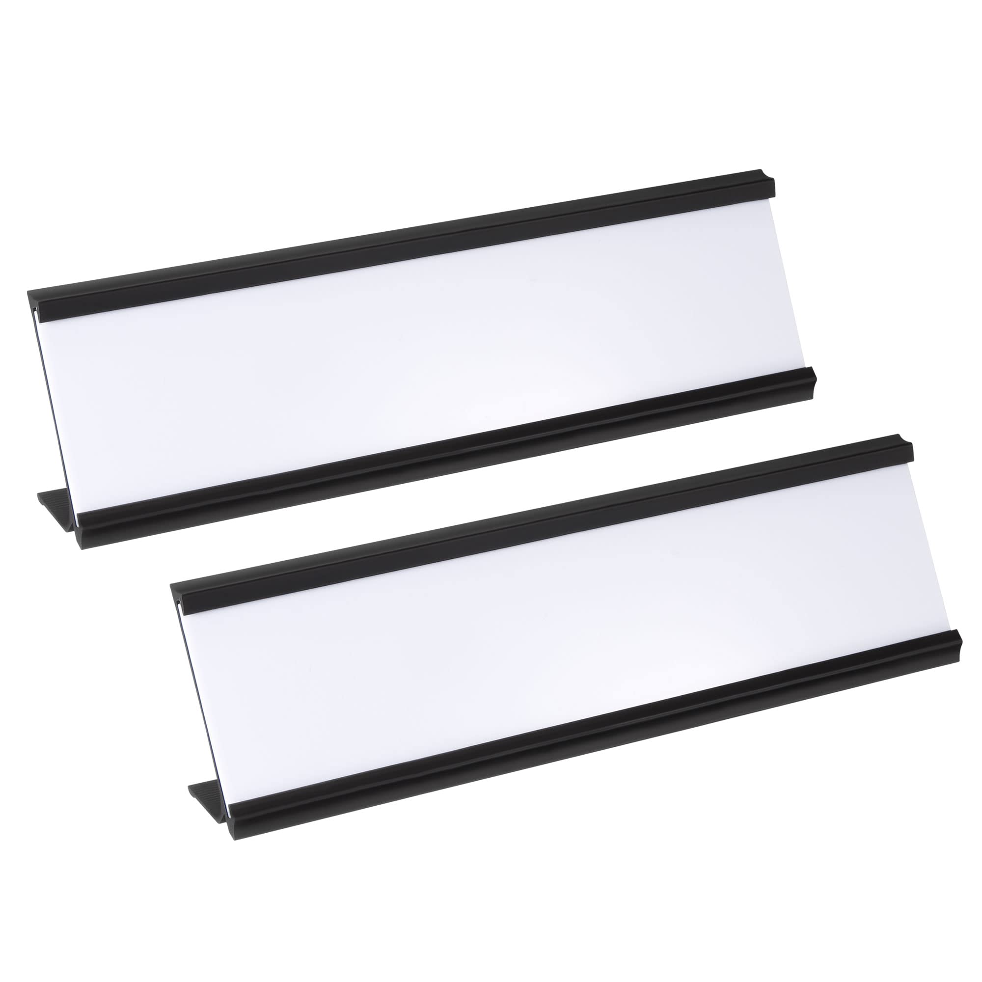 PATIKIL 2 x 7.8inch Aluminum Name Plate Holder, 2Pcs L Type with White Blank Engraved Name Plate for Desk Office Business Door Sign Holder Black