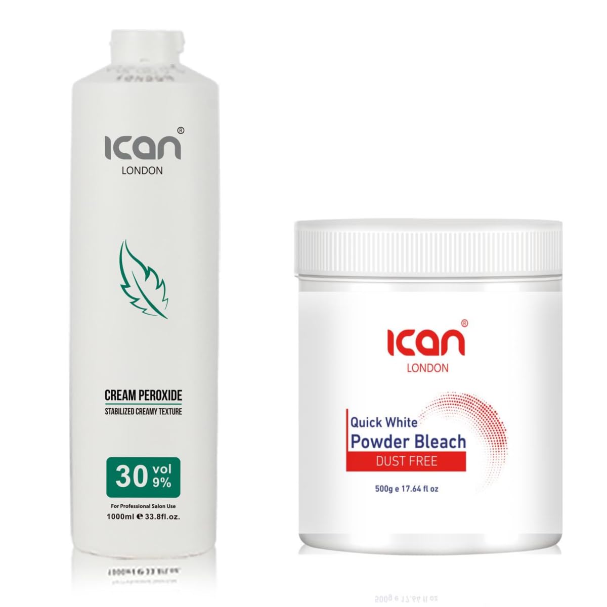 ICAN LONDON PROFESSIONAL CREAM PEROXIDE 30 VOL 9% 1000 ML + WHITE POWDER BLEACH (JAR)500 G SET