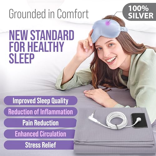 Grounding Sheets Queen 74% Organic Cotton 22% Silver 4% Silk Fitted Size Bed Sheet - Grounded Earth Deep Pocket - Well Bedding for Better Sleep, Gray