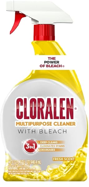 CLORALEN ALL PURPOSE CLEANER WITH BLEACH SPRAY – 32 FL OZ – FRESH SCENT – 3-IN-1 MULTIPURPOSE CLEANER SPRAY – DEEP CLEANS, ELIMINATES STAINS & DEGREASES