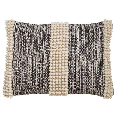 SARO LIFESTYLE Dottie Collection Pom Stripe Pillow Cover, 14" x 23", Black