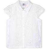 Girls White Button Down Blouse with Peter Pan Collar – Classic Short-Sleeve Kids Shirt Top