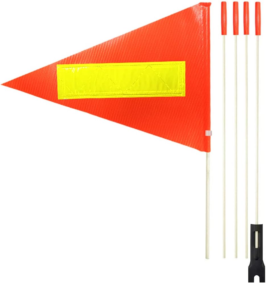 Flagpole Hardware - Uelfbaby Bike Safety Flag with Reflective Stripe Six Foot Heavy Duty Fiberglass Pole Polyester Full Color Tear-Resistant Waterproof Orange Flag